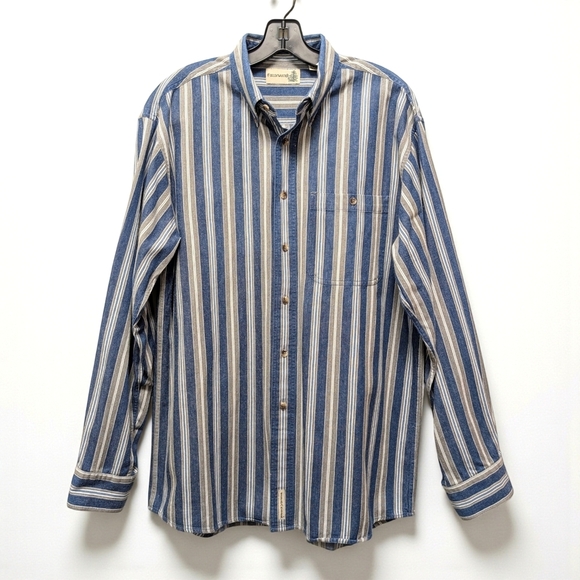 Fieldmaster Other - Fieldmaster Vintage Blue White and Tan Denim Striped Button Down Shirt Men's M